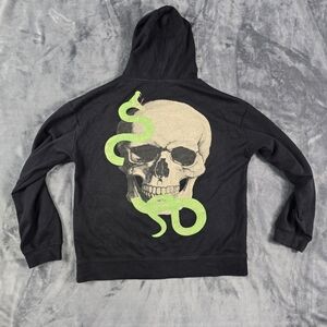 Heads Or Tails Hoodie Mens L Black Skull Snake Rhinestone Graphic Pullover